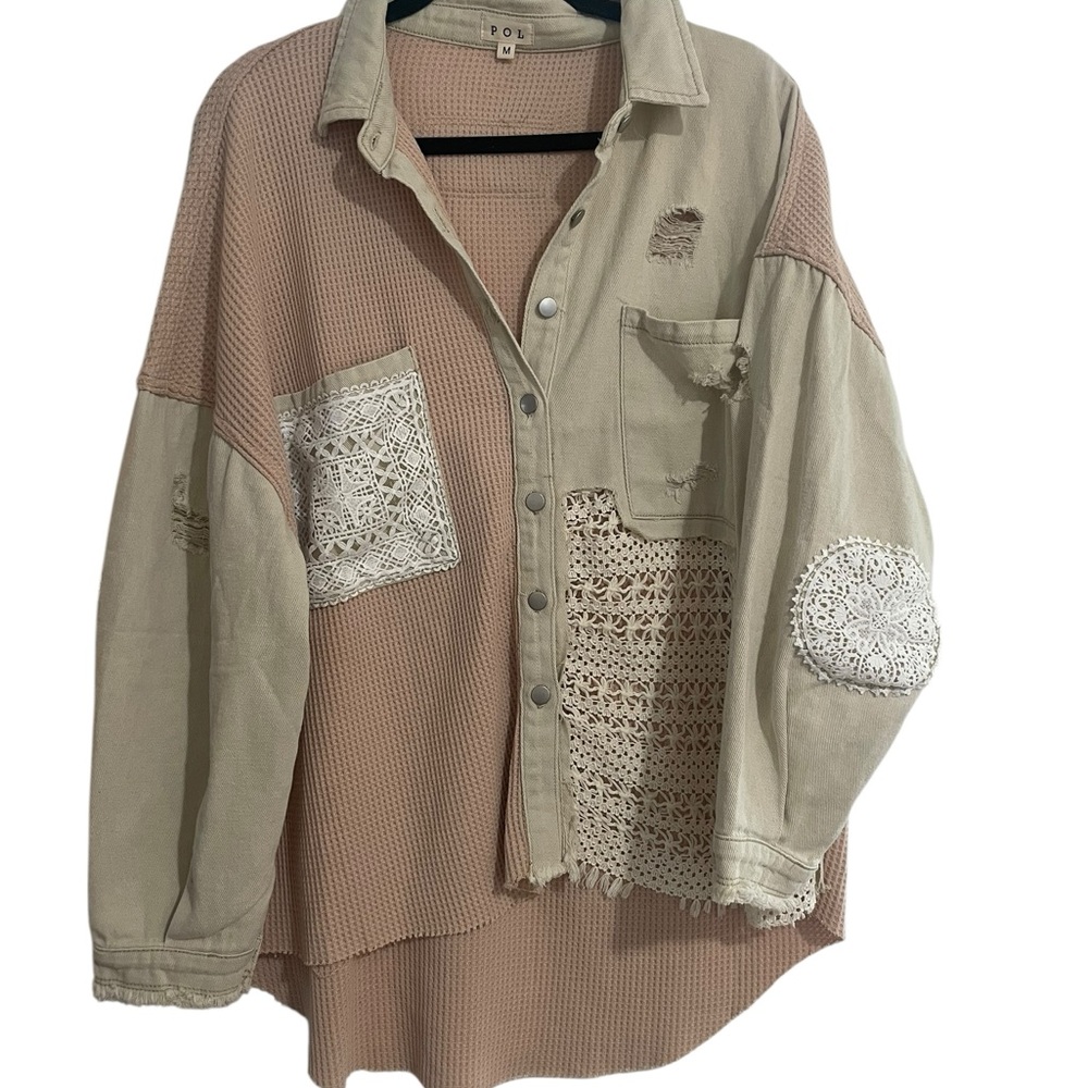 POL Cream and Pink Textured Knit Top